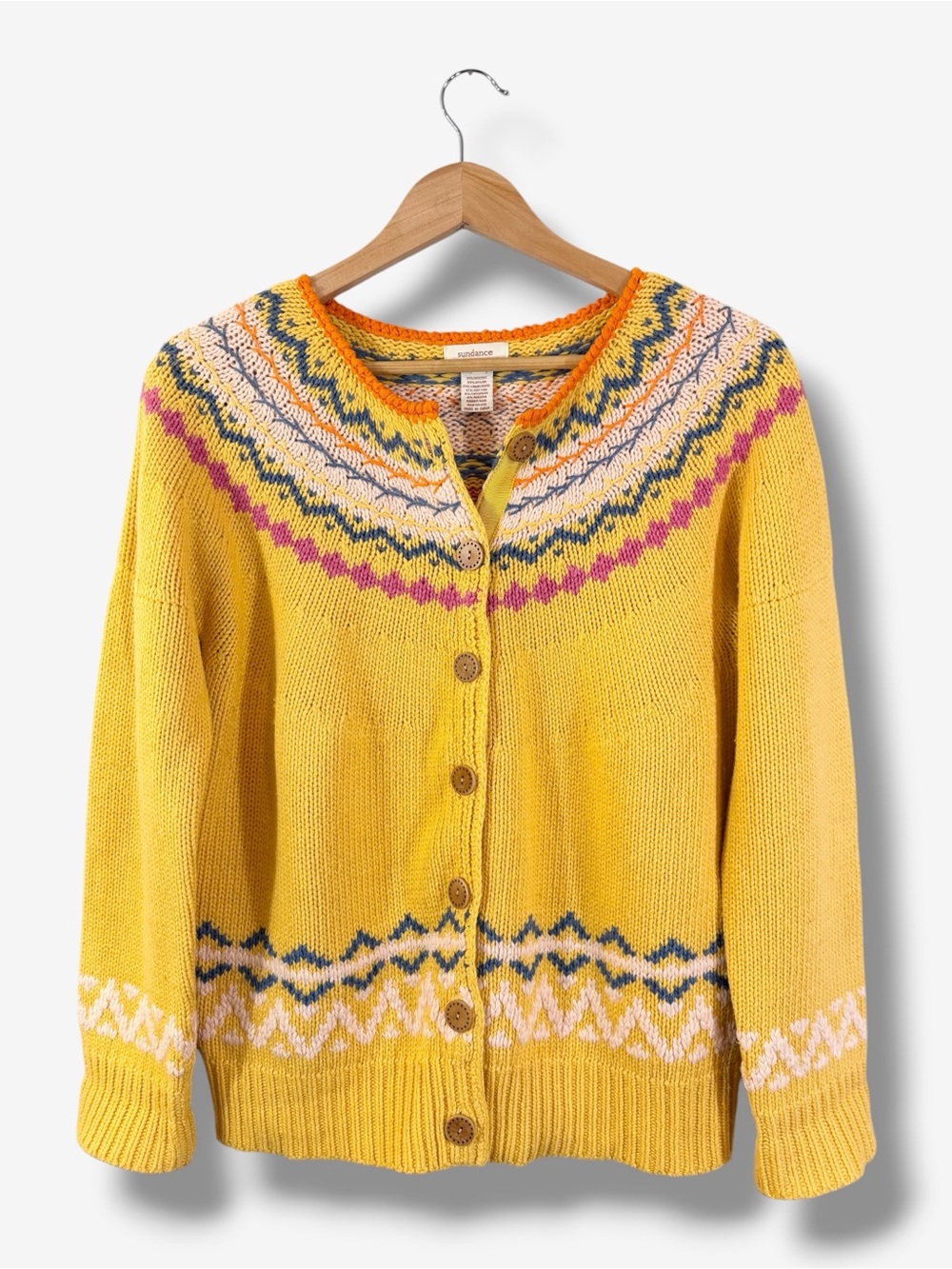 Sundance Fair Isle Cardigan M Yellow Lambswool Cashmere Angora Nordic